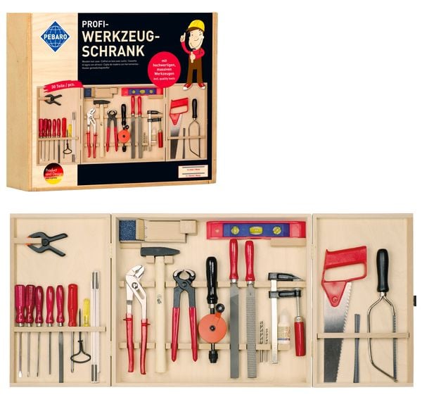 PEBARO 415 - Profi-Werkzeugschrank mit Young Worker Werkzeugen, Holz-Werkzeugschrank mit Zubehör