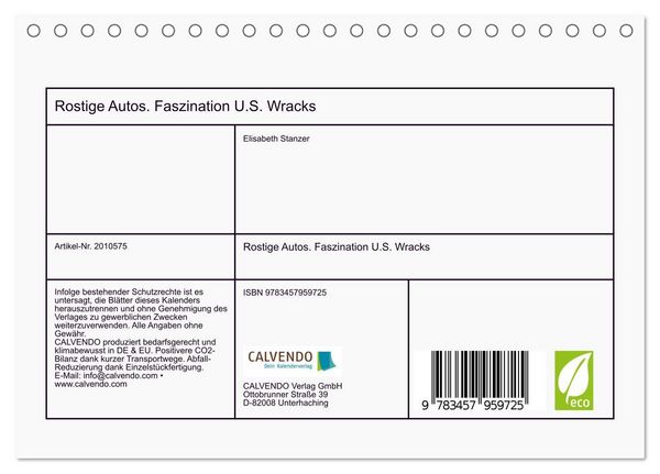 Produktbild: Rostige Autos. Faszination U.S. Wracks (Tischkalender 2026 DIN A5 quer), CALVENDO Monatskalender