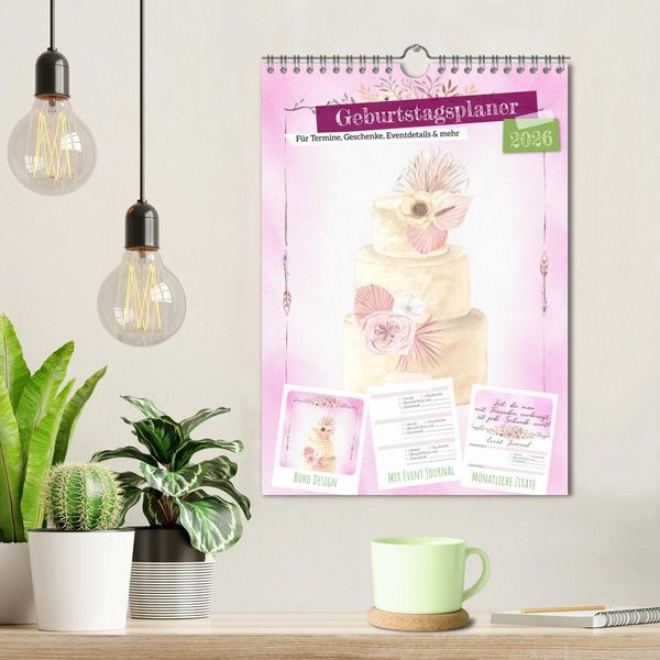Produktbild: Geburtstagsplaner Boho Rosa - F&uuml;r Termine, Geschenke, Eventdetails & mehr (Wandkalender 2026 DIN A4 hoch), CALVENDO Monatskalender