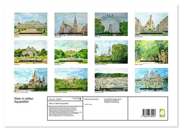 Produktbild: Wien in stillen Aquarellen (Wandkalender 2026 DIN A3 quer), CALVENDO Monatskalender