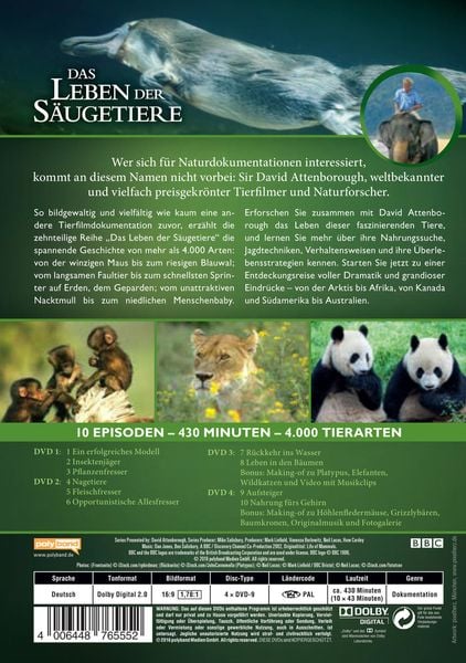 Produktbild: Das Leben der S&auml;ugetiere - David Attenborough - Die komplette Serie
 [4 DVDs]
