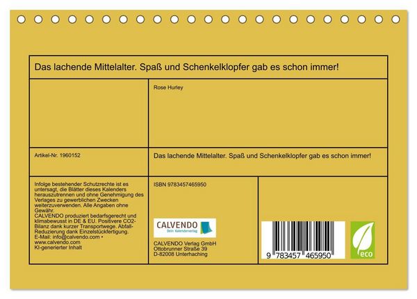 Produktbild: Das lachende Mittelalter. Spa&szlig; und Schenkelklopfer gab es schon immer! (Tischkalender 2026 DIN A5 quer), CALVENDO Monatskalender