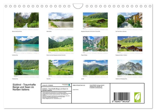 Produktbild: S&uuml;dtirol - Traumhafte Berge und Seen im Norden Italiens (Wandkalender 2026 DIN A4 quer), CALVENDO Monatskalender