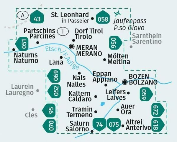 Produktbild: KOMPASS Wanderkarten-Set 078 S&uuml;dtiroler Weinstra&szlig;e, Meran, Bozen / Strada del Vino, Merano, Bolzano (2 Karten) 1:25.000