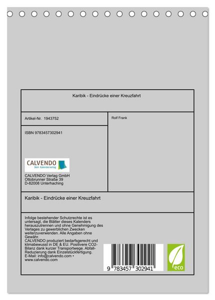 Produktbild: Karibik - Eindr&uuml;cke einer Kreuzfahrt (Tischkalender 2026 DIN A5 hoch), CALVENDO Monatskalender