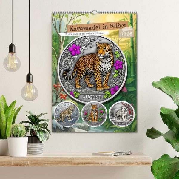 Produktbild: Katzenadel in Silber (Wandkalender 2026 DIN A2 hoch), CALVENDO Monatskalender