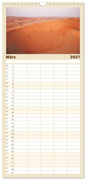 Produktbild: Familienplaner 2027 - Die D&uuml;nen in der W&uuml;ste von Abu Dhabi mit 5 Spalten (Wandkalender, 21 x 45 cm) CALVENDO