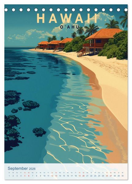 Produktbild: Hawaii - Old School Poster Style (Tischkalender 2026 DIN A5 hoch), CALVENDO Monatskalender