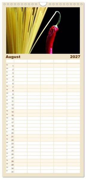 Produktbild: Familienplaner 2027 - Pasta Kreationen mit 5 Spalten (Wandkalender, 21 x 45 cm) CALVENDO