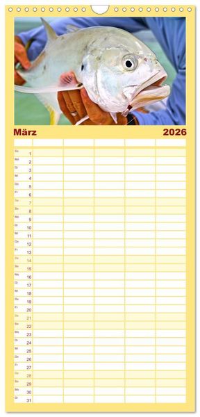 Produktbild: Familienplaner 2026 - Anglergl&uuml;ck - den Fisch am Haken mit 5 Spalten (Wandkalender, 21 x 45 cm) CALVENDO