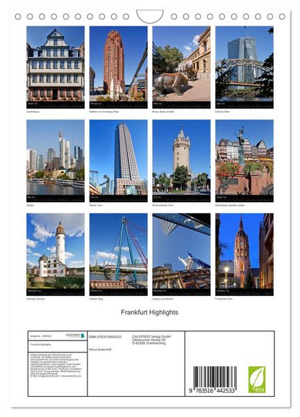 Produktbild: Frankfurt Highlights (Wandkalender 2026 DIN A4 hoch), CALVENDO Monatskalender