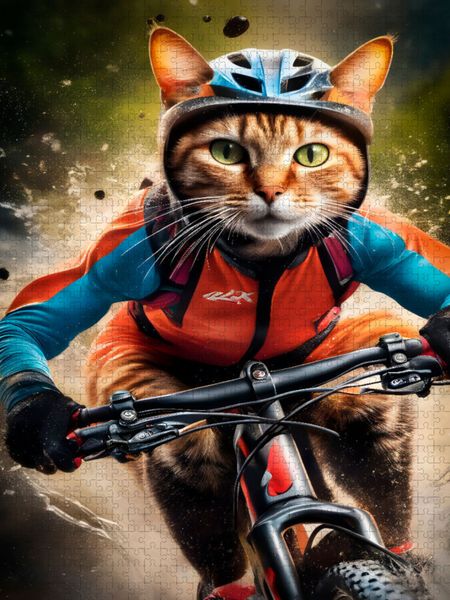 Produktbild: CALVENDO Puzzle Katze beim Outdoorsport - Mountainbiken | 1000 Teile Lege-Gr&ouml;&szlig;e 64x48cm Foto-Puzzle f&uuml;r gl&uuml;ckliche Stunden
