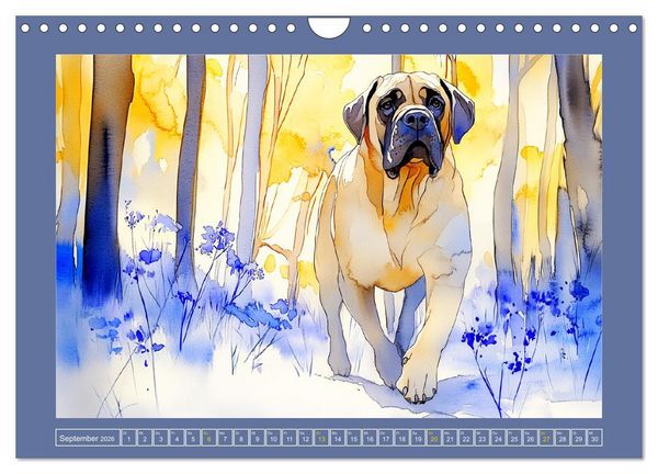 Produktbild: Majest&auml;tische English Mastiffs. Sanfte Riesen in Aquarell-Eleganz (Wandkalender 2026 DIN A4 quer), CALVENDO Monatskalender