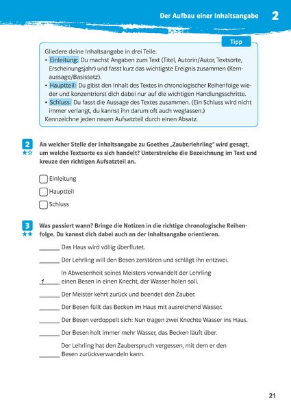 Produktbild: Klett 10-Minuten-Training Deutsch Aufsatz Inhaltsangabe 6. - 8. Klasse