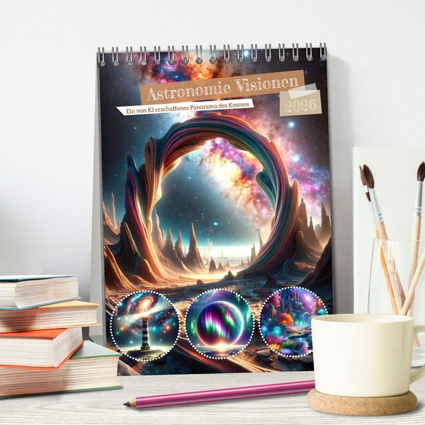 Produktbild: Astronomie Visionen - Ein von KI erschaffenes Panorama des Kosmos (Tischkalender 2026 DIN A5 hoch), CALVENDO Monatskalender