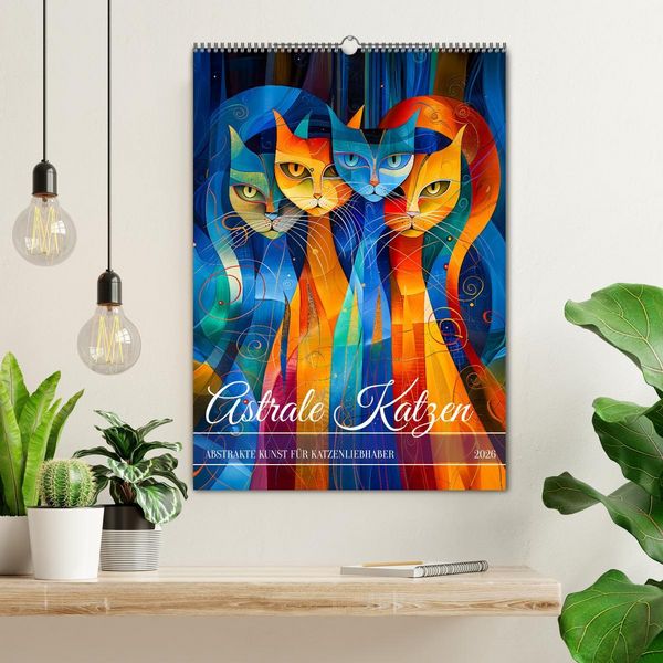 Produktbild: Astrale Katzen - Abstrakte Kunst f&uuml;r Katzenliebhaber (Wandkalender 2026 DIN A2 hoch), CALVENDO Monatskalender