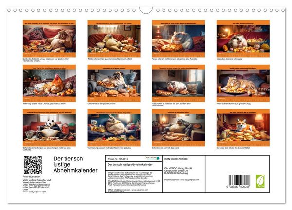 Produktbild: Der tierisch lustige Abnehmkalender (Wandkalender 2026 DIN A3 quer), CALVENDO Monatskalender