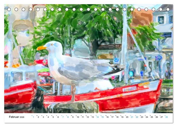 Produktbild: Warnem&uuml;nde - Die Ostseestadt illustriert in Aquarell (Tischkalender 2026 DIN A5 quer), CALVENDO Monatskalender
