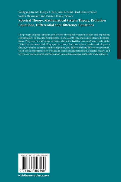 Produktbild: Spectral Theory, Mathematical System Theory, Evolution Equations, Differential and Difference Equations