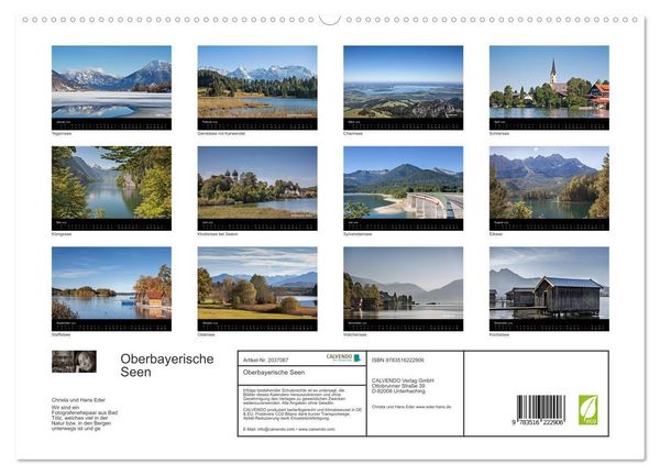Produktbild: Oberbayerische Seen (hochwertiger Premium Wandkalender 2026 DIN A2 quer), Kunstdruck in Hochglanz