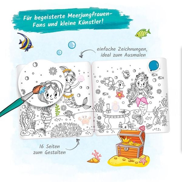 Produktbild: Tr&ouml;tsch Malbuch Stickermalbuch Meerjungfrauen
