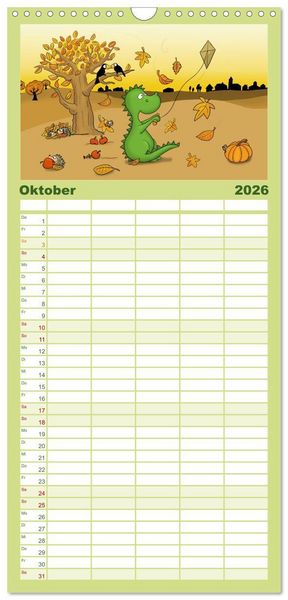 Produktbild: Familienplaner 2026 - Der kleine Drache mit 5 Spalten (Wandkalender, 21 x 45 cm) CALVENDO