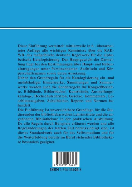 Produktbild: Katalogisierung nach den RAK-WB
