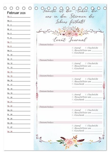 Produktbild: Geburtstagsplaner Boho Blau - F&uuml;r Termine, Geschenke, Eventdetails & mehr (Tischkalender 2026 DIN A5 hoch), CALVENDO Monatskalender