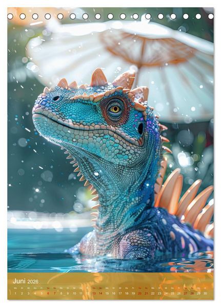 Produktbild: Dinos unterwegs: Urzeitriesen erkunden unsere Welt (Tischkalender 2026 DIN A5 hoch), CALVENDO Monatskalender