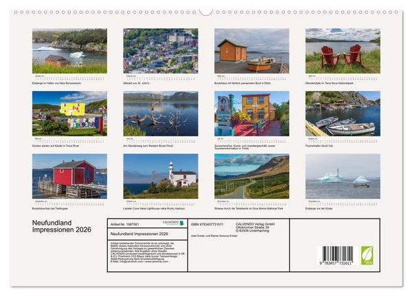 Produktbild: Neufundland Impressionen 2026 (hochwertiger Premium Wandkalender 2026 DIN A2 quer), Kunstdruck in Hochglanz