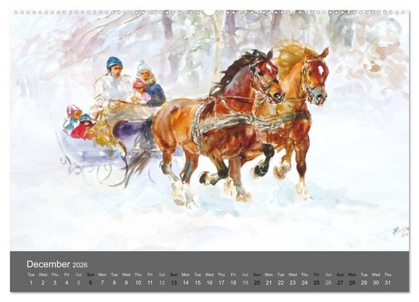Produktbild: Horses in four seasons 2026 (High Quality Premium Wall Calendar 2026 DIN A2 landscape),CALVENDO 12 Month Wall Calendar