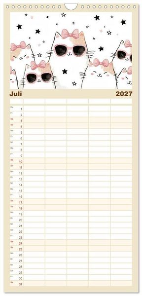 Produktbild: Familienplaner 2027 - Gute Laune Katzen mit 5 Spalten (Wandkalender, 21 x 45 cm) CALVENDO