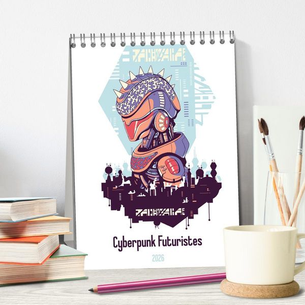 Produktbild: Cyberpunk Futuristes (Calendrier de bureau 2026 DIN A5 horizontal), CALVENDO calendrier mensuel