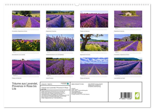 Produktbild: Tr&auml;ume aus Lavendel, Provence in Rosa bis Lila (hochwertiger Premium Wandkalender 2026 DIN A2 quer), Kunstdruck in Hochglanz