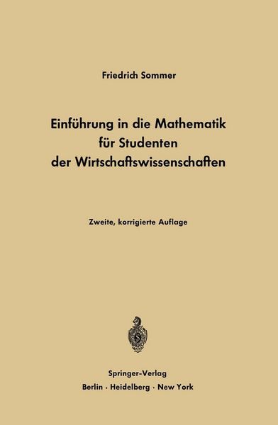 Produktbild: Einf&uuml;hrung in die Mathematik f&uuml;r Studenten der Wirtschaftswissenschaften