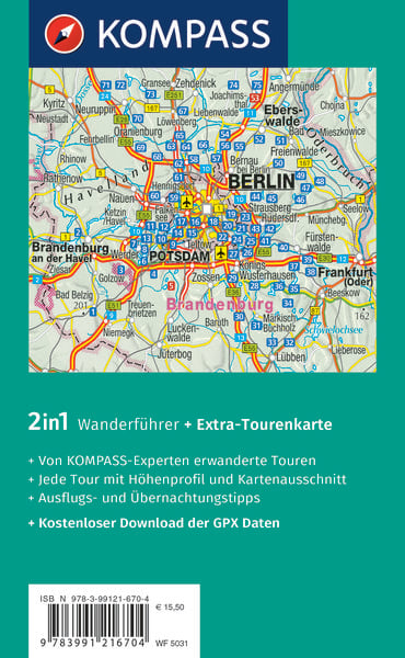 Produktbild: KOMPASS Wanderf&uuml;hrer Berlin-Brandenburg, 75 Touren mit Extra-Tourenkarte