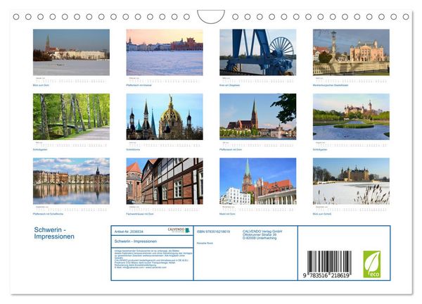 Produktbild: Schwerin - Impressionen (Wandkalender 2026 DIN A4 quer), CALVENDO Monatskalender