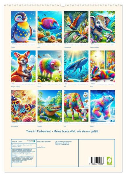 Produktbild: Tiere im Farbenland - Meine bunte Welt, wie sie mir gef&auml;llt (hochwertiger Premium Wandkalender 2027 DIN A2 hoch), Kunstdruck in Hochglanz