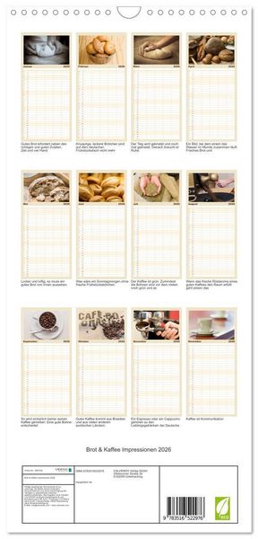 Produktbild: Familienplaner 2026 - Brot & Kaffee Impressionen 2026 mit 5 Spalten (Wandkalender, 21 x 45 cm) CALVENDO