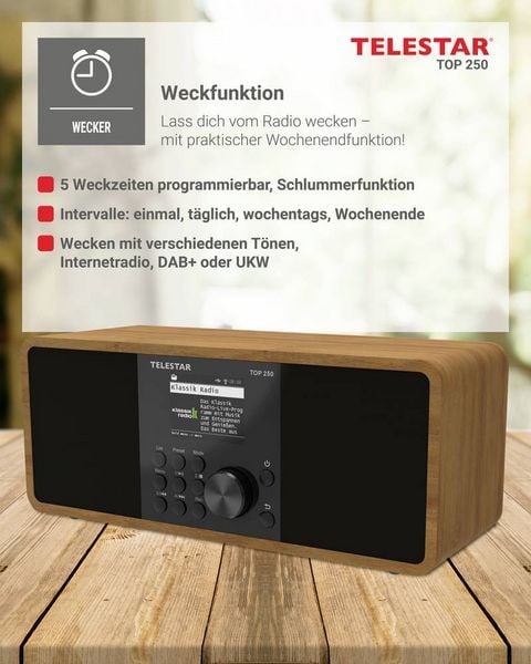 Produktbild: Telestar TOP 250 Holz Internet Kofferradio DAB+, Internet, UKW WLAN, USB, UKW, Internetradio, DAB+, Bluetooth&reg; Holz