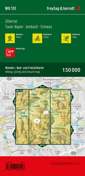 Zillertal, Wander-, Rad- und Freizeitkarte 1:50.000, freytag & berndt, WK 151