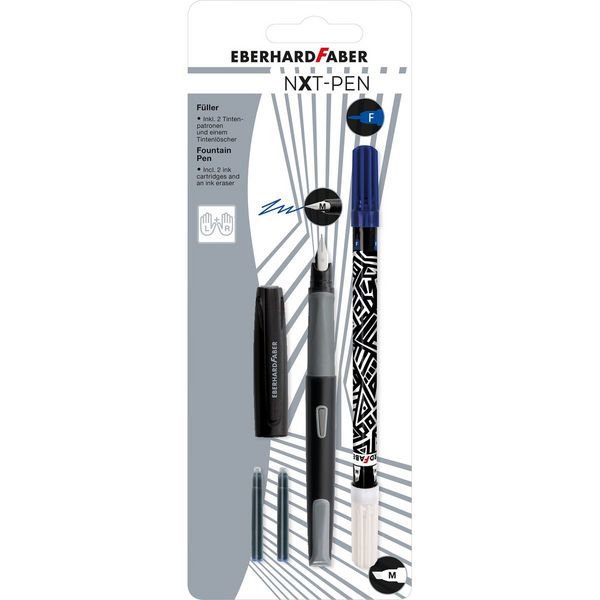 Produktbild: EBERHARD FABER F&uuml;ller Set NXT M Tintenl&ouml;scher 2 Patronen schwarz/grau 4 Teile RH LH Blister