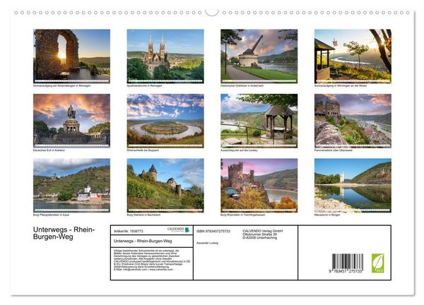 Produktbild: Unterwegs - Rhein-Burgen-Weg (hochwertiger Premium Wandkalender 2026 DIN A2 quer), Kunstdruck in Hochglanz