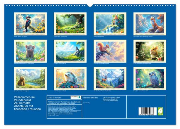 Produktbild: Willkommen im Wunderwald. Zauberhafte Abenteuer mit tierischen Freunden (hochwertiger Premium Wandkalender 2026 DIN A2 quer), Kunstdruck in Hochglanz