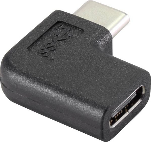 Produktbild: Renkforce USB 3.2 Gen 2 (USB 3.1 Gen 2) Adapter [1x USB-C&reg; Stecker - 1x USB-C&reg; Buchse] 90&deg; nach rechts gewinkelt
