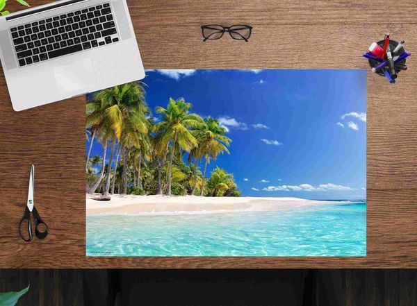 Produktbild: Cover-your-desk Schreibtischunterlage f&uuml;r Kinder und Erwachsene Palmen am Meer, aus hochwertigem Vinyl , 60 x 40 cm