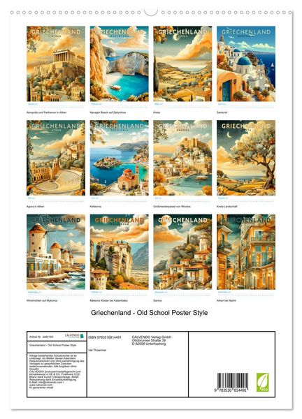 Produktbild: Griechenland - Old School Poster Style (hochwertiger Premium Wandkalender 2027 DIN A2 hoch), Kunstdruck in Hochglanz