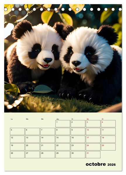 Produktbild: Les pandas rigolos - Une ann&eacute;e de douceur et de rires (Calendrier de bureau 2026 DIN A5 horizontal), CALVENDO calendrier mensuel