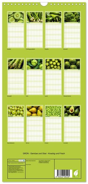 Produktbild: Familienplaner 2026 - GR&Uuml;N - Gem&uuml;se und Obst - Knackig und Frisch mit 5 Spalten (Wandkalender, 21 x 45 cm) CALVENDO