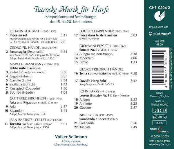 Produktbild: Music for Baroque Harp